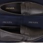 PRADA SHOES $595 STEEL GRAY SAFFIANO LEATHER LOGO ORNAMANTED DRIVER 12 45e NEW