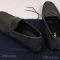 PRADA SHOES $595 STEEL GRAY SAFFIANO LEATHER LOGO ORNAMANTED DRIVER 12 45e NEW