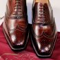 LIDFORT SHOES $990 DK BROWN CALF BURNISHED WINGTIP HANDMADE OXFORD 8.5 41.5 NEW