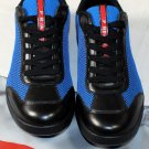PRADA SPORT SHOES $450 BLACK/BLUE CALFSKIN/MESH SAILING TRAINERS 8.5 41.5e NEW