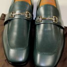 GUCCI SHOES $640 SMOKE GREEN CALFSKIN HORSEBIT ORNAMENTED VAMP LOAFER 10 43e NEW