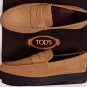 TOD'S SHOES $540 BROWN LOGO VAMP SUEDE PEBBLE SOLE CITY LOAFER 10.5 43.5e NEW