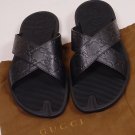 GUCCI SHOES $395 BLACK LOGO GUCCISSIMA CROSS STRAP SANDALS 8 41e NEW