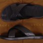 GUCCI SHOES $395 BLACK LOGO GUCCISSIMA CROSS STRAP SANDALS 8 41e NEW