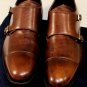 PRADA SHOES $850 DK BROWN VARNISH DUAL BUCKLE APRON CAPTOE MONKSTRAP 10 43 NEW