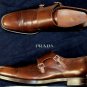PRADA SHOES $850 DK BROWN VARNISH DUAL BUCKLE APRON CAPTOE MONKSTRAP 10 43 NEW