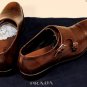 PRADA SHOES $850 DK BROWN VARNISH DUAL BUCKLE APRON CAPTOE MONKSTRAP 10 43 NEW