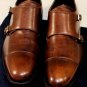 PRADA SHOES $850 DK BROWN VARNISH DUAL BUCKLE APRON CAPTOE MONKSTRAP 10 43 NEW