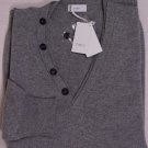 MALO SWEATER $860 GRAY 100%CASHMERE 4-BTN SIDE V-NECK JUMPER LARGE 52  NEW