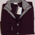 MALO SWEATER $1290 BORDEAUX/GRAY 100%CASHMERE LOGO EMBROIDER CARDIGAN XL 54e NEW