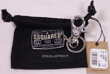 DSQUARED2 KEYCHAIN $225 BLACK/NICKLE LOGO PLATE WORLD CRUISIN' KEYCHAIN NEW