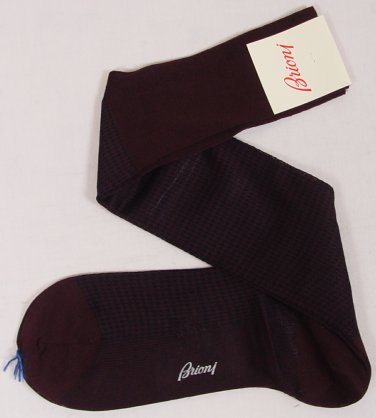BRIONI SOCKS $75 MAROON/NAVY STRIPED 100%COTTON OVER THE CALF SOCKS ONESIZE NEW