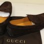 GUCCI SHOES $485 BROWN SUEDE LOGO SCRIPT VAMP DRIVERS 12 45e NEW