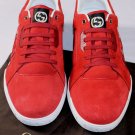 GUCCI SHOES $595 RED SUEDE LOGO GG ORNAMENTED LOW PROFILE TRAINER 10.5 43.5 NEW