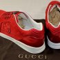 GUCCI SHOES $595 RED SUEDE LOGO GG ORNAMENTED LOW PROFILE TRAINER 10.5 43.5 NEW