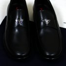 PRADA SPORT SHOES $645 BLACK CALF LOGO ORNAMENTED VAMP LOAFERS 10.5 43.5 NEW