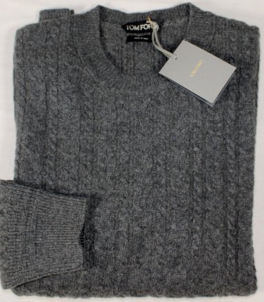 TOM FORD SWEATER $1595 GRAY CABLE KNIT 100%CASHMERE CREWNECK JUMPER Lg 52e NEW