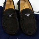 PRADA SHOES $595 DARK BROWN LOGO ORNAMENTED VAMP SUEDE DRIVER 10 43e NEW