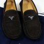 PRADA SHOES $595 DARK BROWN LOGO ORNAMENTED VAMP SUEDE DRIVER 10 43e NEW