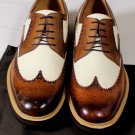 GUCCI SHOES $750 DK BROWN/BEIGE CANVAS TOE ORNAMENTED WINGTIP BROGUES 9 42 NEW