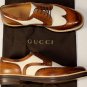 GUCCI SHOES $750 DK BROWN/BEIGE CANVAS TOE ORNAMENTED WINGTIP BROGUES 9 42 NEW
