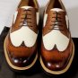 GUCCI SHOES $750 DK BROWN/BEIGE CANVAS TOE ORNAMENTED WINGTIP BROGUES 9 42 NEW