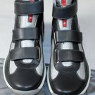 PRADA SPORT SHOES $490 SLATE GRAY/MESH LOGO STRIPED HI-TOP TRAINER 8.5 41.5e NEW