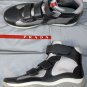 PRADA SPORT SHOES $490 SLATE GRAY/MESH LOGO STRIPED HI-TOP TRAINER 8.5 41.5e NEW
