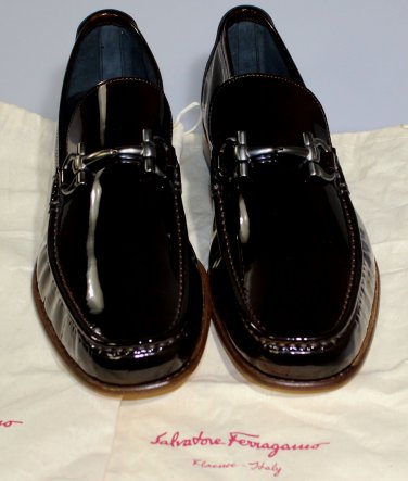 SALVATORE FERRAGAMO SHOES $640 BROWN LOGO GANCINI ORNAMENT LOAFER 12 45e NEW