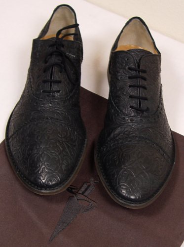 CESARE PACIOTTI SHOES $680 BLACK PATTERNED LEATHER CAPTOE OXFORDS 10 43e NEW