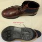 SALVATORE FERRAGAMO SHOES $660 DARK BROWN WINGTIP LOGO EMBOSSED BOOT 9 42e NEW