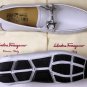SALVATORE FERRAGAMO SHOES WHITE LOGO GANCIO ORNAMENT PARIGI DRIVER 5.5EEE 38 NEW