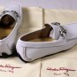 SALVATORE FERRAGAMO SHOES WHITE LOGO GANCIO ORNAMENT PARIGI DRIVER 5.5EEE 38 NEW