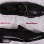 SALVATORE FERRAGAMO SHOES BLACK LOGO GANCINI ORNAMENTED VAMP 7.5EE 40.5e NEW