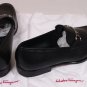 SALVATORE FERRAGAMO SHOES BLACK LOGO GANCINI ORNAMENTED VAMP 7.5EE 40.5e NEW