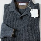 BRUNELLO CUCINELLI SWEATER DARK GRAY RIBBED 100%CASHMERE 2BTN JUMPER XXL 56 NEW