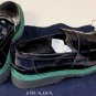 PRADA SHOES $745 BLUE/GREEN BI-COLOR LUG SOLE SPAZZOLATO PENNY LOAFER 10 43e NEW