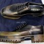 PRADA SHOES $1090 BLACK CALFSKIN CAMO RUBBER DIPPED LUG SOLE DERBY 9 42 NEW