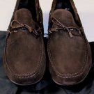 ZEGNA SHOES $545 DARK BROWN SUEDE LEATHER LOGO ROPE TIED VAMP DRIVER 8 41e NEW