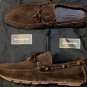 ZEGNA SHOES $545 DARK BROWN SUEDE LEATHER LOGO ROPE TIED VAMP DRIVER 8 41e NEW