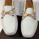 TOD'S SHOES $545 GRAY LOGO EMBOSSED TIED VAMP PEBBLE SOLE DRIVER 10.5 43.5e NEW