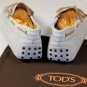 TOD'S SHOES $545 GRAY LOGO EMBOSSED TIED VAMP PEBBLE SOLE DRIVER 10.5 43.5e NEW