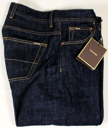 TOM FORD JEANS $990 DARK WASH LOW RISE STRT LEG SIGNATURE DENIM TF003 40 56 NEW