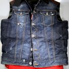 DSQUARED2 VEST $1195 DISTRESSED DENIM/LEATHER GOOSE DOWN PUFFER VEST SM 48e NEW