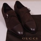 GUCCI SHOES $595 DARK BROWN LOGO CHARM ORNAMENTED CAPTOE MONKSTRAP 8.5 41.5 NEW