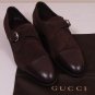GUCCI SHOES $595 DARK BROWN LOGO CHARM ORNAMENTED CAPTOE MONKSTRAP 8.5 41.5 NEW