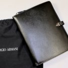 GIORGIO ARMANI BUSINESS CASE $1090 DK BROWN SAFFIANO LEATHER LOGO ORNAMENTED NEW