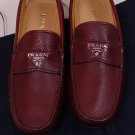 PRADA SHOES $690 BORDEAUX GRAINED CALFSKIN LOGO ORNAMENTED VAMP DRIVER 9 42 NEW