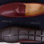 PRADA SHOES $690 BORDEAUX GRAINED CALFSKIN LOGO ORNAMENTED VAMP DRIVER 9 42 NEW
