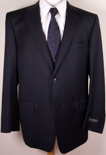CORNELIANI SUIT $1690 BLACK REP STRIPE SUPER 110's WOOL 2-BTN SUIT 44R 54e NEW
